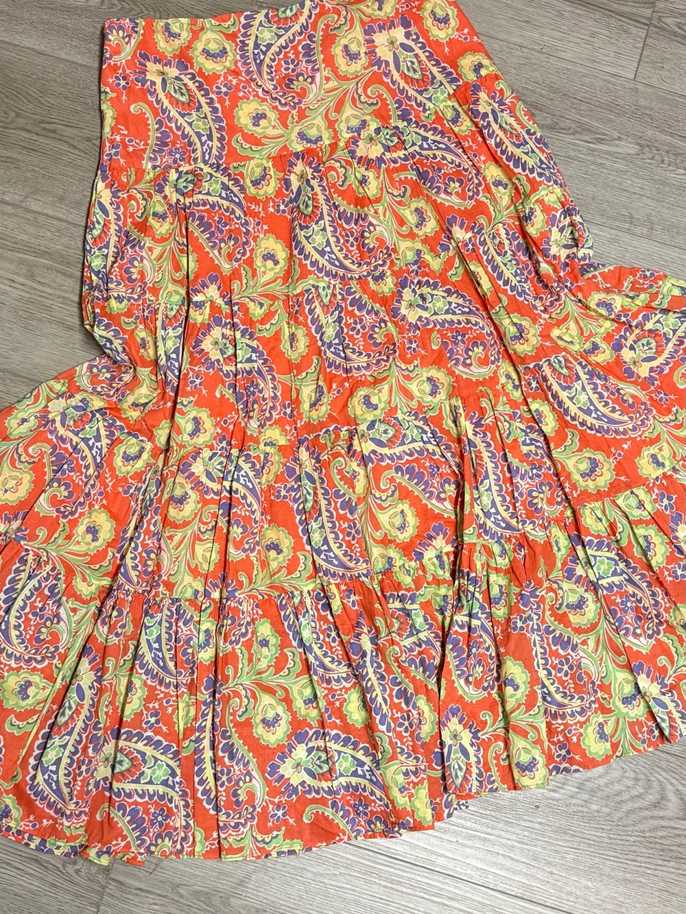 LRL Paisley Maxi Skirt Multicolor Boho Artsy Size Medium Tiered Cotton SZ.XS